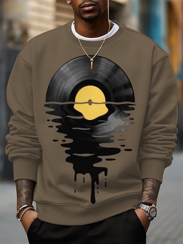 Men's Record Reflections in Water Print Cotton Casual Sweatshirt