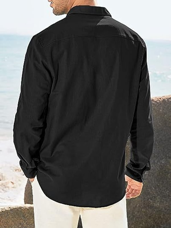 Men's Casual Chest Pockets Single Breasted Long Sleeve Shirt