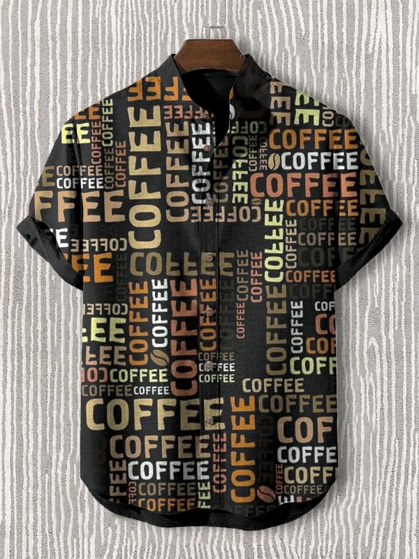 Men's Coffee Letter Art Print Casual Shirt