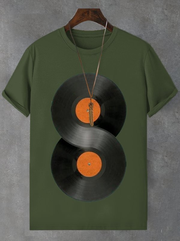 Men's Unlimited Vinyl Record Music Print Cotton Casual T-Shirt