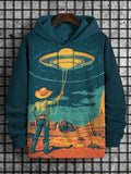 Men's Cowboy Catching UFO Print Casual Hoodie