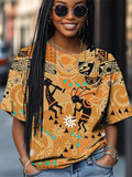Women's Black Tribe Abstract Ethnic Pattern Art Print Casual T-Shirt