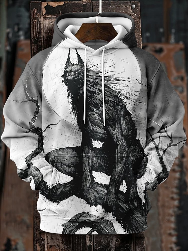 Men's Comics Darkness Werewolf Print Casual Hoodie