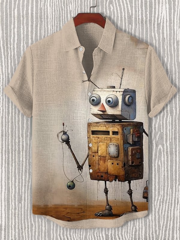 Men's Retro Robot Print Casual Shirt