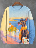 Men's Scarf Dachshund Seaside Autumn Coffee Print Casual Sweatshirt