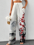 Women's Retro Plants And Flowers Japanese Art Print Casual Pants