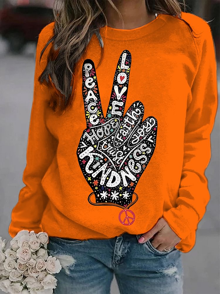 Women's Peace Love Hope Faith Joy Kindness Print Cotton Long Sleeve T-Shirt Thin Sweatshirt