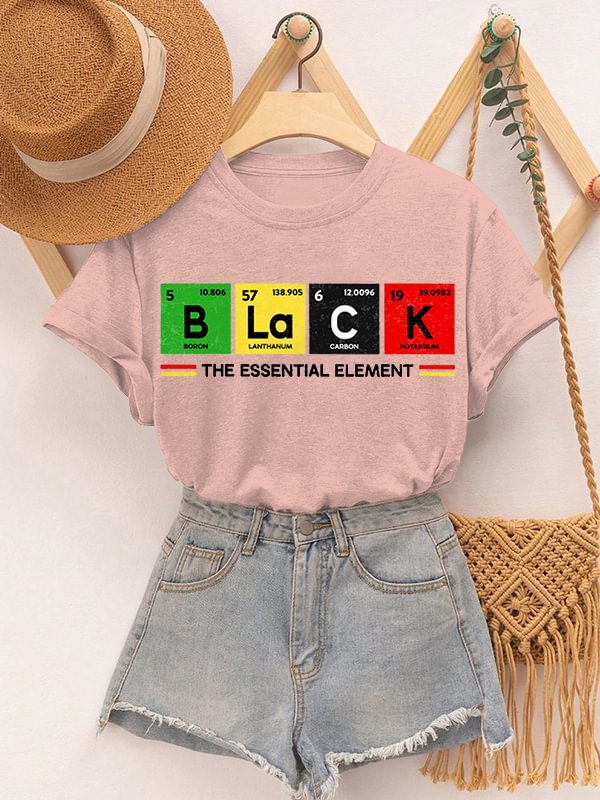 Women's Black The Essential Element Print Cotton Casual T-Shirt