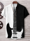 Men's Contrast Color Electric Guitar Print V Neck T-Shirt