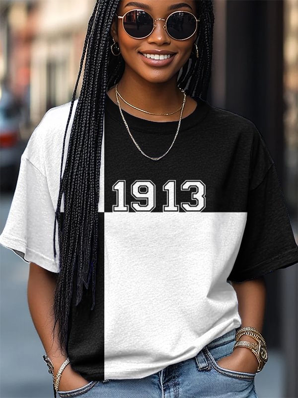 Women's Red Elephant Sisterhood 1913 Color Blocks Print Casual T-Shirt