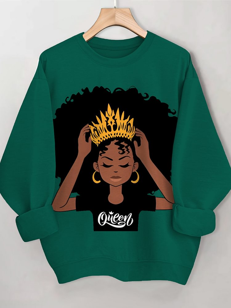 Women's Black Queen Print Cotton Long Sleeve T-Shirt Thin Sweatshirt