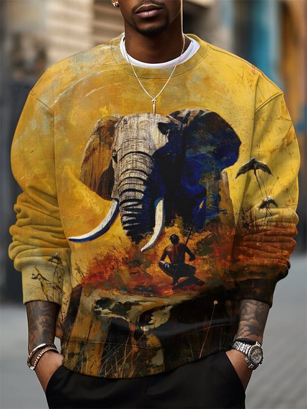Men's Elephant Primitive Wild Art Print Casual Sweatshirt