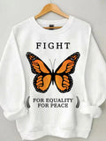 Women's Fight For Equality For Peace Butterfly Print Cotton Long Sleeve T-Shirt Thin Sweatshirt