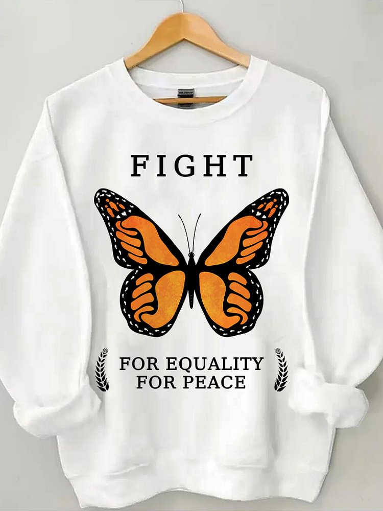 Women's Fight For Equality For Peace Butterfly Print Cotton Long Sleeve T-Shirt Thin Sweatshirt