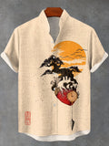 Men's Sunset Landscape Nature Heart Ink Painting Print Linen Blend Shirt