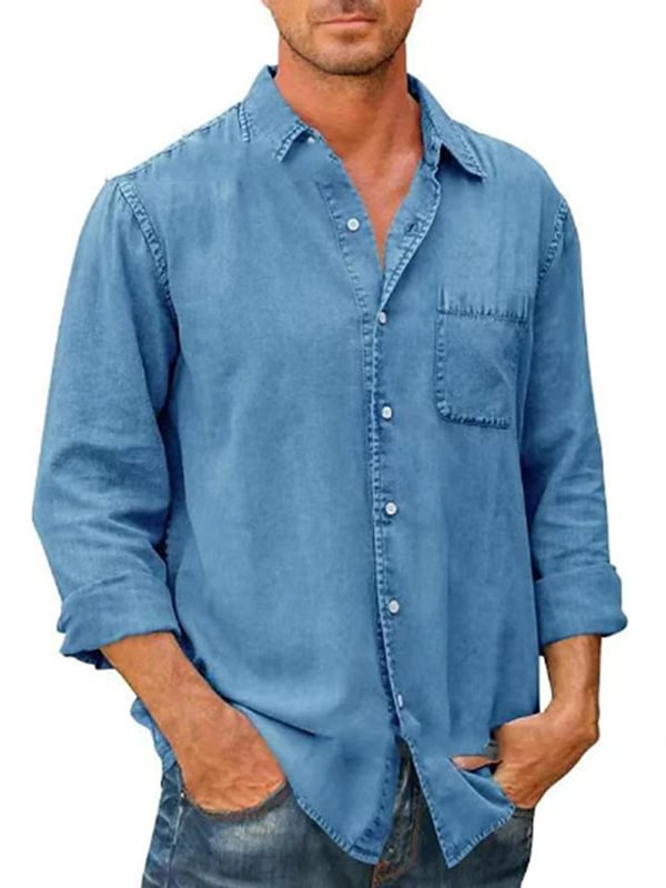 Men's Casual Seam Turndown Collar Long Sleeve Button Shirt