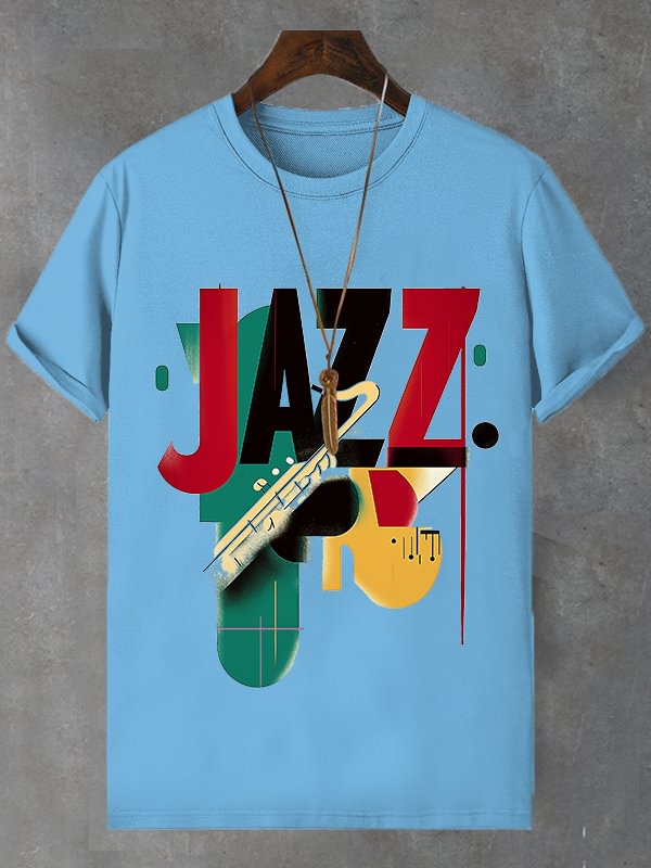 Men's Jazz Music Art Print Cotton Casual T-Shirt