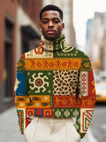 Men's Retro Tribe Totem Pattern Print High Neck Knit Sweatshirt