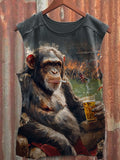 Men's Monkey Drinks Beer at the Football Field Art Print Tank Top