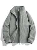 Men's Solid Color Zipper Pocket Outdoor Warm Jacket