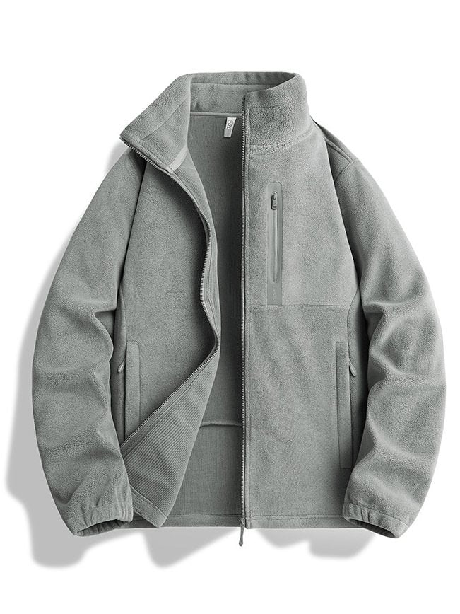 Men's Solid Color Zipper Pocket Outdoor Warm Jacket
