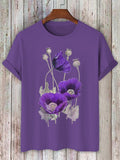 Men's Purple Flower Alzheimer's Awareness Support Print Casual T-Shirt