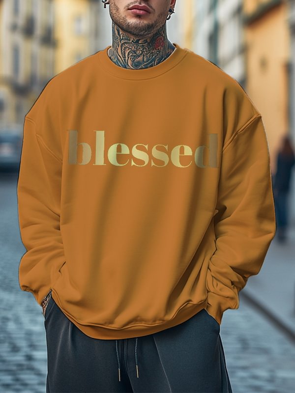 Men's Blessed Print Cotton Casual Sweatshirt