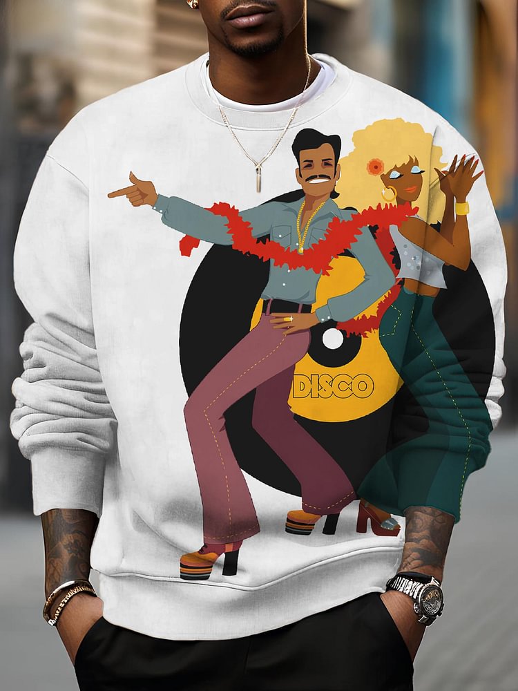 Men's Vintage Disco Dance Print Cotton Casual Sweatshirt