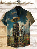 Men's Aliens And Cows Fantasy Art Print Casual Shirt