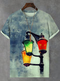 Men's Black Soul Freedom Street Lamp Oil Painting Print T-Shirt