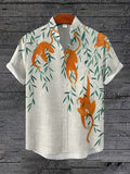Men's Monkey Climbing Tree Illustration Print Casual Shirt
