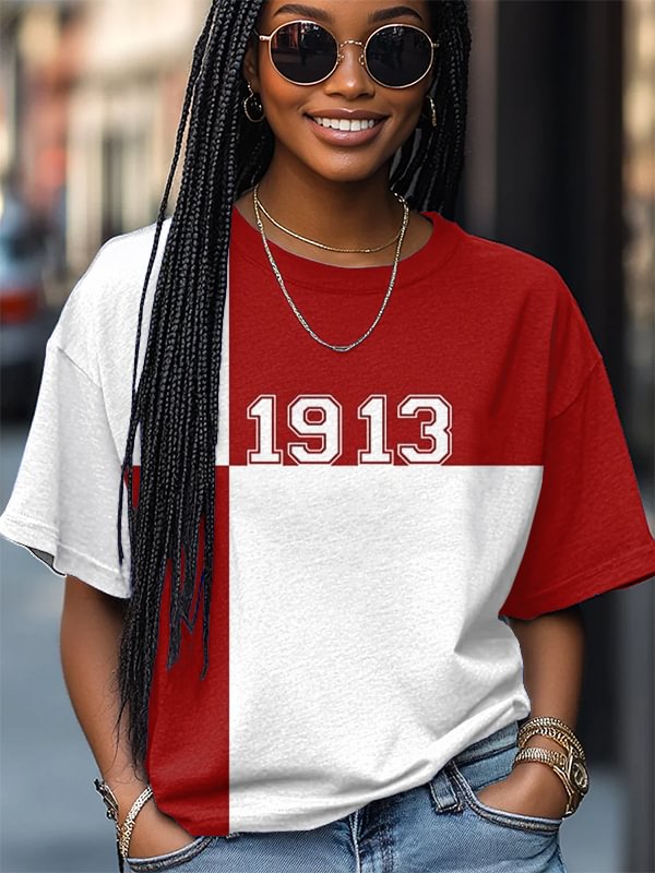 Women's Red Elephant Sisterhood 1913 Color Blocks Print Casual T-Shirt
