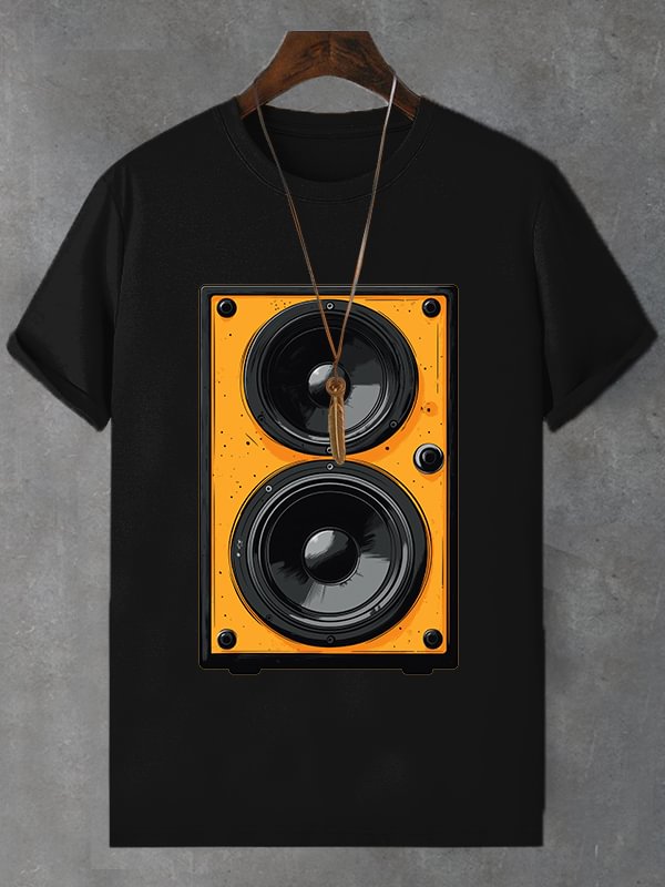 Men's Retro Stereo Nostalgic Music Art Print Cotton Casual T-Shirt