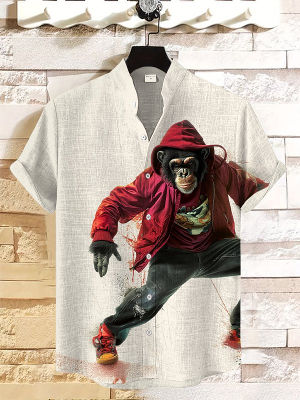 Men's Cool Dancing Monkey Street Art Print Casual Shirt