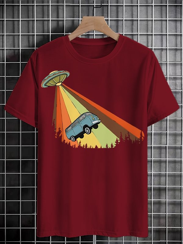 Men's Bus Taken Away By UFO Graphic Print Cotton Casual T-Shirt