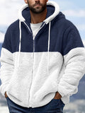 Men's Winter Color Splice Hooded Zip Up Warm Casual Jacket