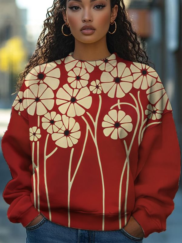Women's Fun Art Floral Print Casual Sweatshirt
