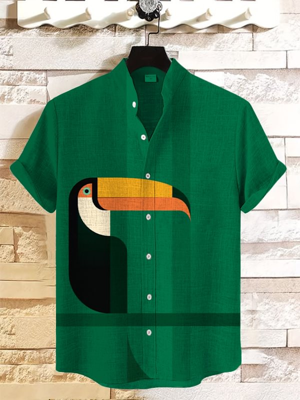 Men's Toucan In The Trees Art Print Linen Blend Shirt