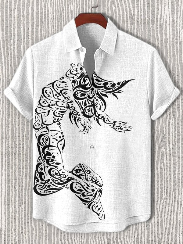 Men's Art of Calligraphy Print Casual Shirt