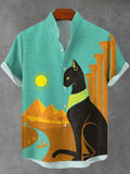 Men's Egyptian Black Cat Print Casual Shirt