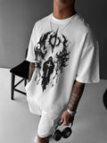 Men's Spooky Grim Reaper Cross Print Casual T-Shirt