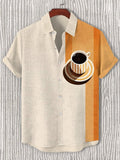 Men's Coffee Contrast Color Art Print Shirt