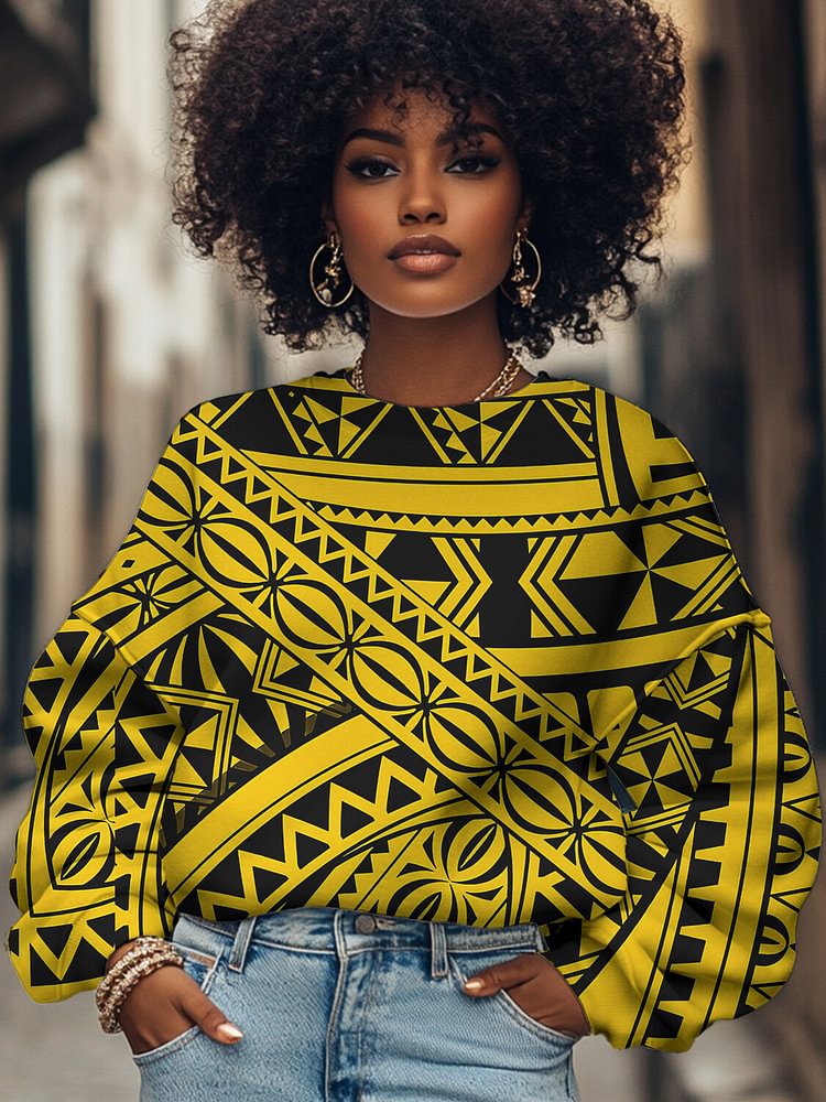 Women's Ethnic Pattern Geometric Art Print Casual Sweatshirt