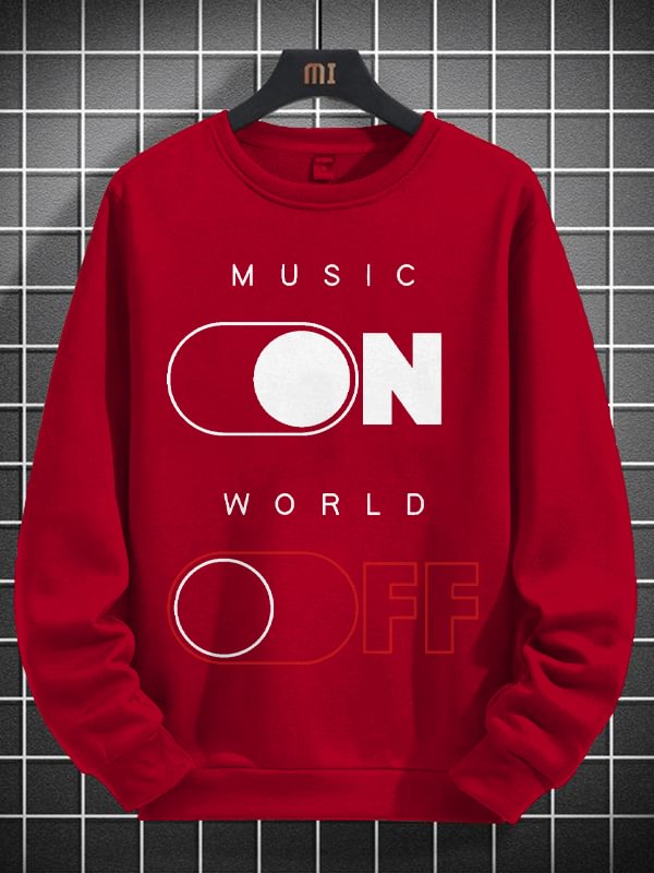 Men's Music On World Off Print Cotton Long Sleeve T-Shirt Thin Sweatshirt