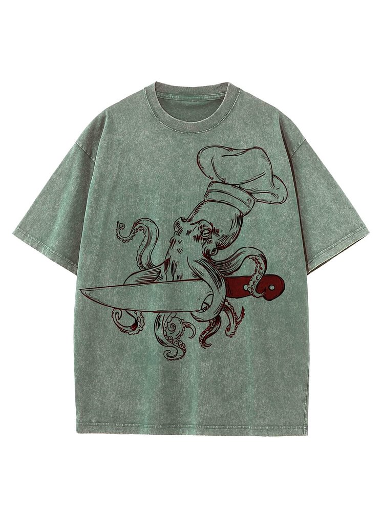 Men's Chef Octopus Knife Graphic Print Casual T-Shirt