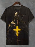 Men's Retro Knight Cross Print Casual T-Shirt