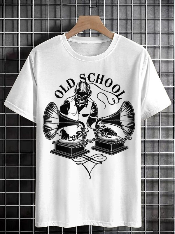 Men's Retro Music Slogan Old School Print Cotton Casual T-Shirt