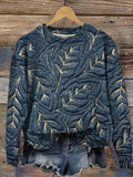Women's Leaf Embroidery Pattern Print Cozy Sweatshirt
