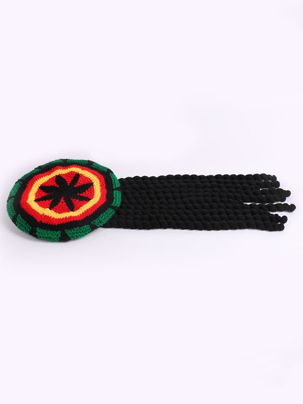 Men's Long Braided Synthetic Hair Dreadlocks Wig Beret Rasta Hat