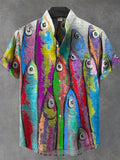 Men's Multicolor Fish Art Print Linen Blend Shirt